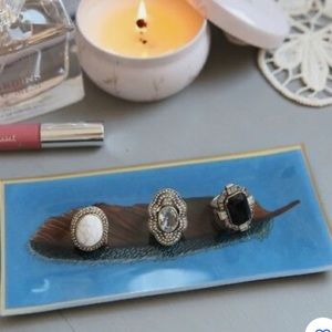 NWB Chloe & Isabel Blue Painted Glass Feather Trinket Dish Jewelry Tray